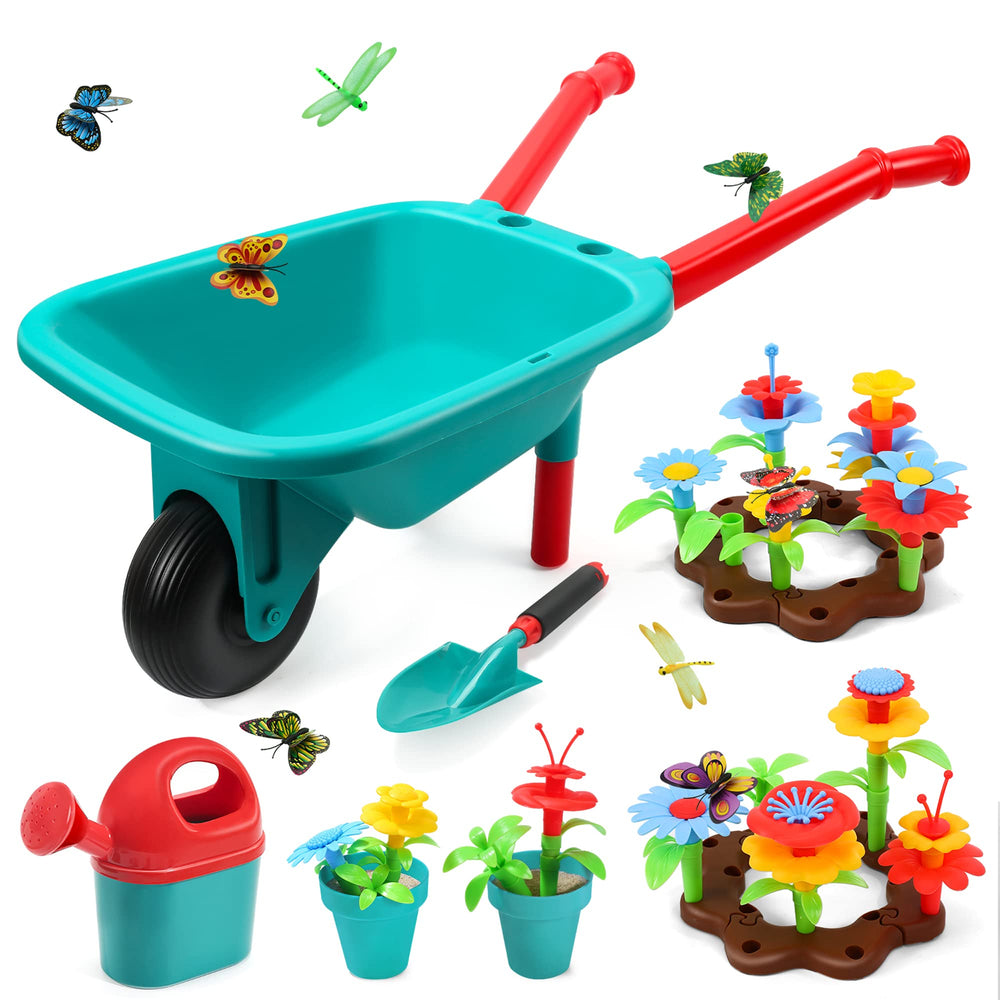 CUTE STONE wheelbarrow toy aiding easy outdoor cleanup and storage.