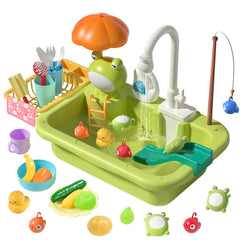 CUTE STONE Play Sink with Running Water demonstrates interactive kitchen play and washing tasks