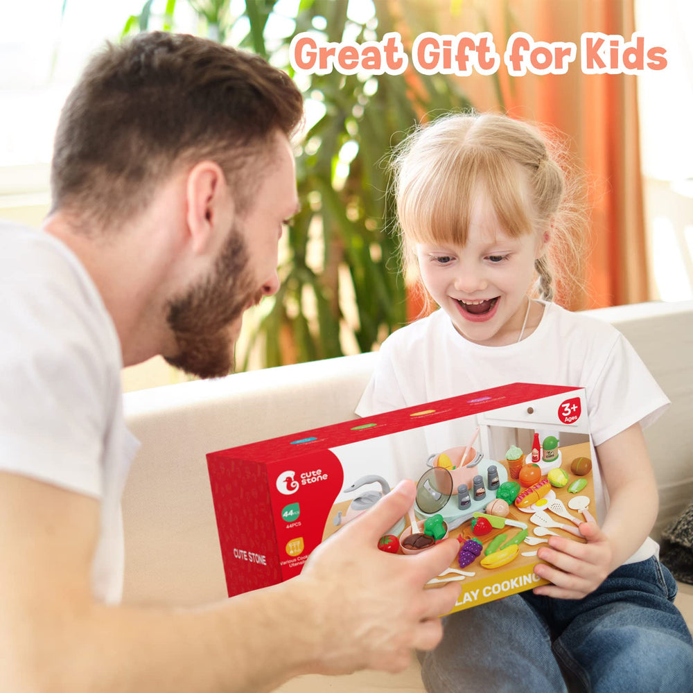 CUTE STONE pretend fruits provide colorful, safe cutting play with Velcro.