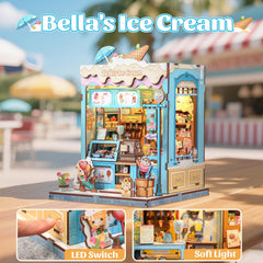 CUTEBEE Bella's Ice Cream Book Nook lit display shows a warm, inviting glow.