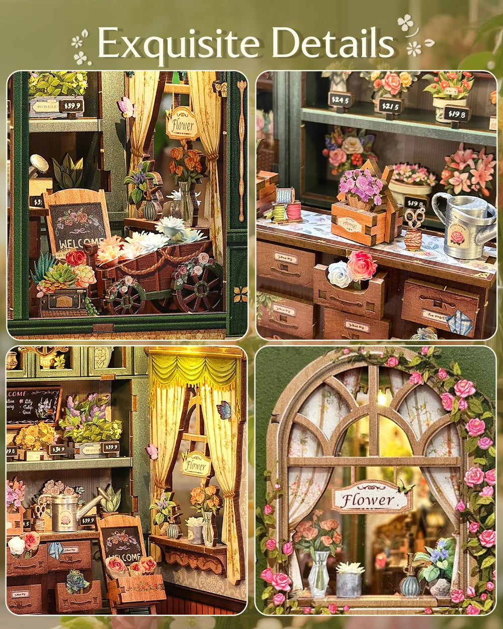 CUTEBEE Book Nook Kit bouquet detail showcases florals