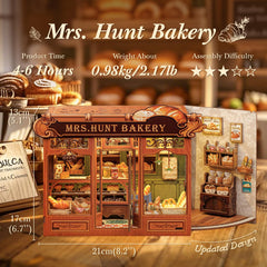 CUTEBEE Book Nook Kit desk setup with tiny bakery storefront for desk inspiration.