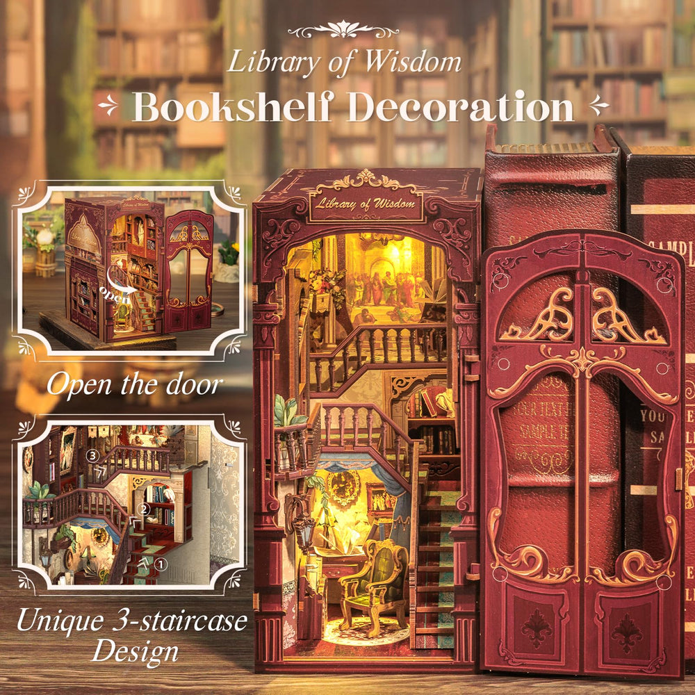CUTEBEE Book Nook Kit dollhouse corner creates a cozy reading nook.