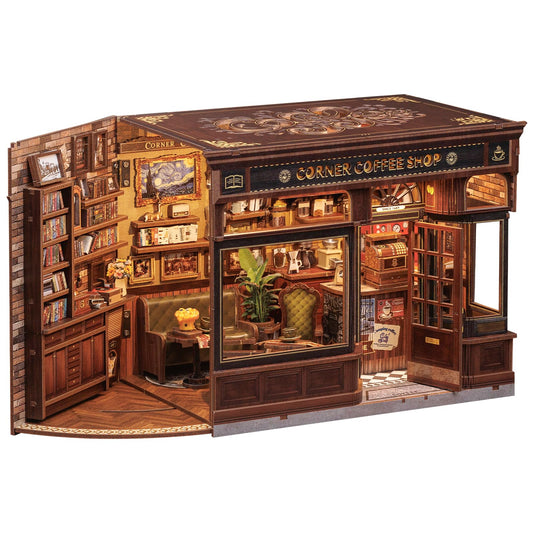 CUTEBEE Book Nook Kit LED illumination creates warm ambience on a shelf