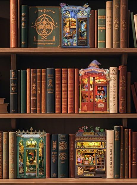 CUTEBEE Book Nook Kit lighting option adds ambience at night.