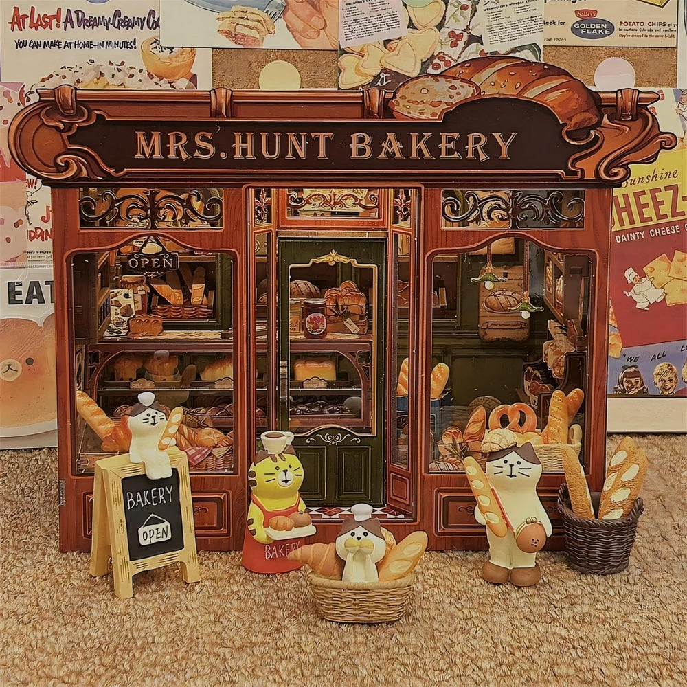 CUTEBEE Book Nook Kit miniature bread display for tactile bakery vibes.