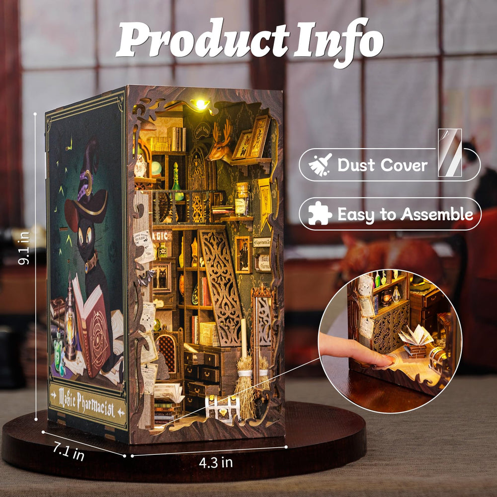CUTEBEE Book Nook Kit miniature house features a whimsical reading nook on shelves