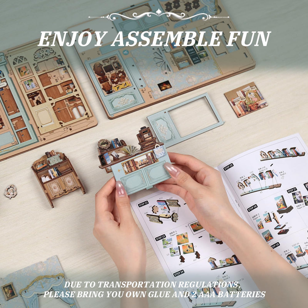 CUTEBEE Book Nook Kit packaging shows included contents