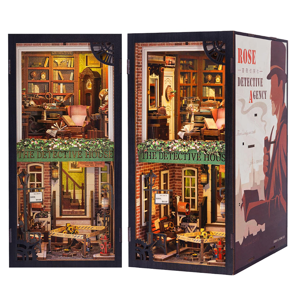 Cutebee Book Nook Kit shows a Rose Detective Agency scene for cozy shelf display.