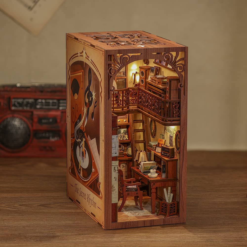 CUTEBEE Book Nook Kit in a sunlit scene for cozy bookshelf decor.