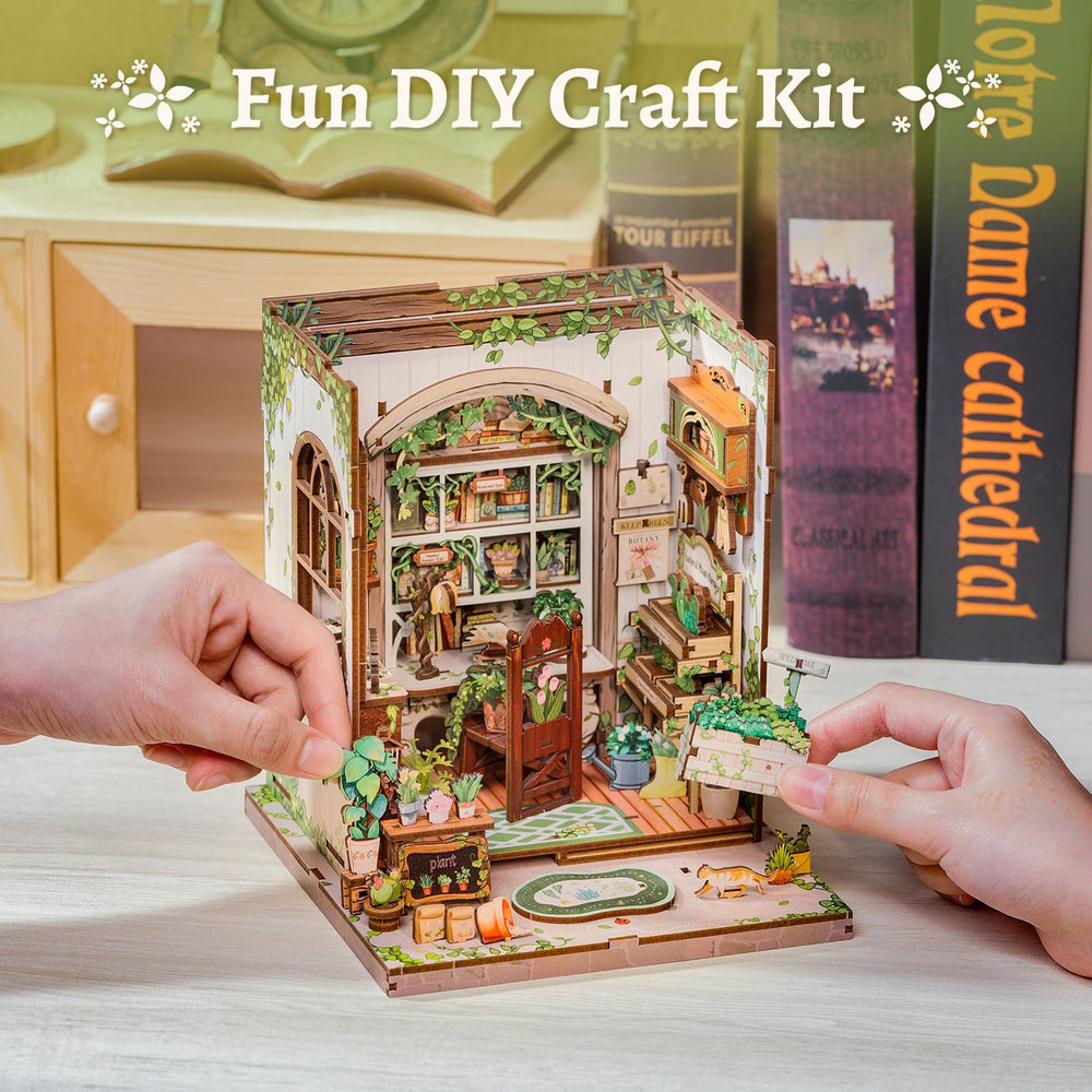 CUTEBEE Book Nook Kit tiny decor enhances bookshelf appeal.