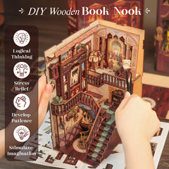 CUTEBEE Book Nook Kit wood puzzle parts showcase craftsmanship for gifts.