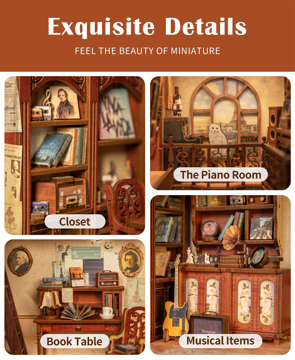 CUTEBEE Book Nook Kit wooden puzzle pieces ready to assemble.