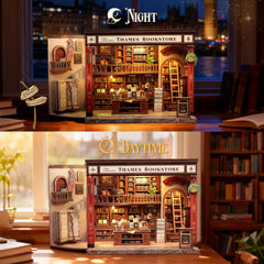 CUTEBEE Book Nook LED lighting brightens the miniature library at night.