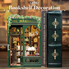 CUTEBEE Book Nook shelves and lamps—creates a warm reading nook.