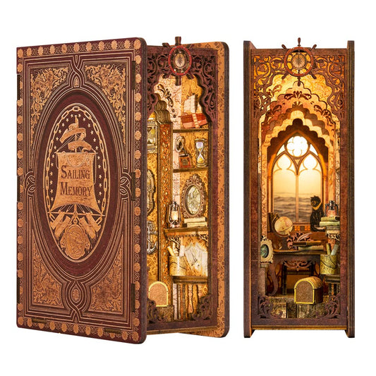 Cutebee Book Nook sailing memory scene enhances bookshelf ambiance.