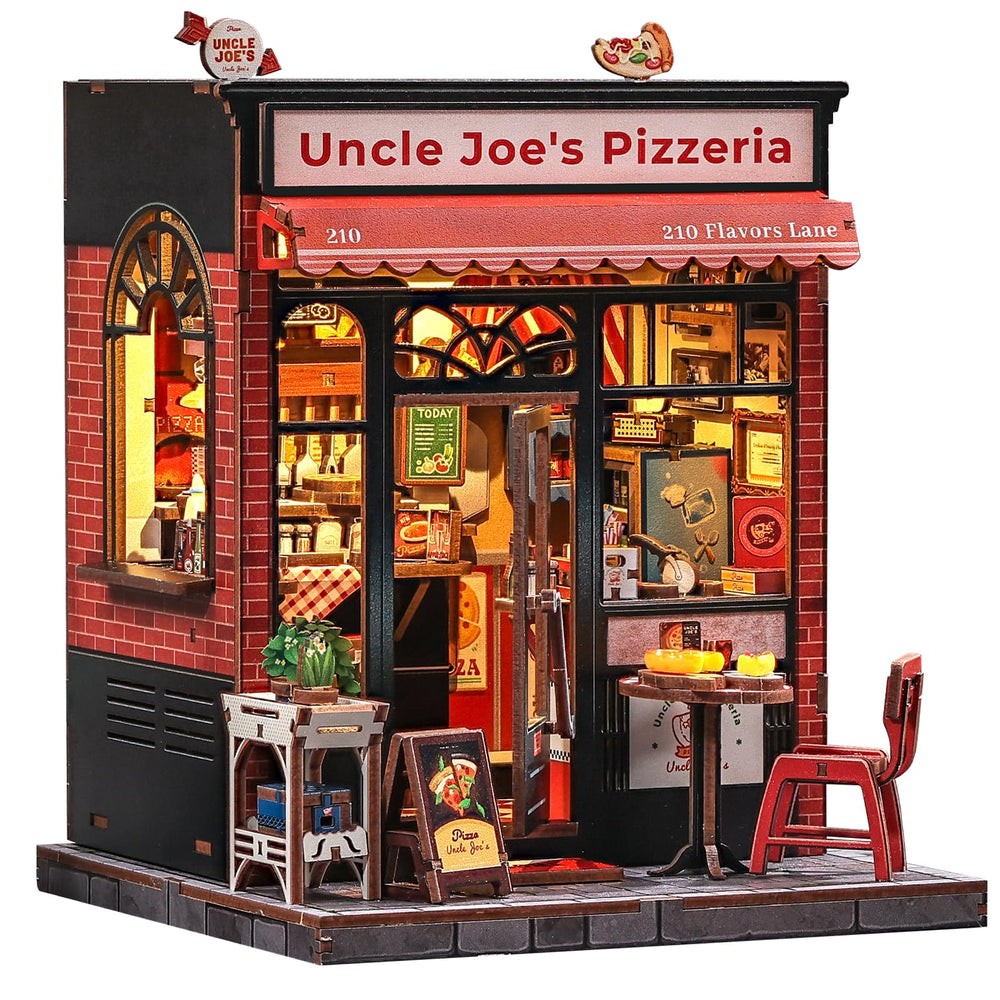 CUTEBEE Uncle Joe's Pizzeria book nook front view evokes nostalgic storefront charm for shelves