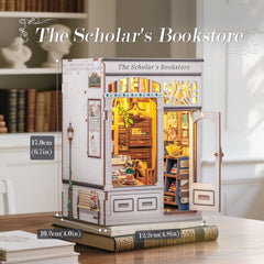 CUTEBEE Book Nook Kit shelves detail showing tiny books and laser-cut precision