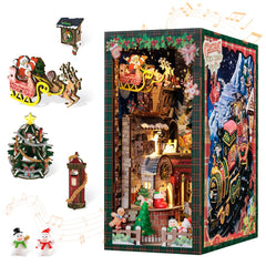 Cutebee Christmas Book Nook Kit front view showing a cozy cottage scene for bookshelf decor.