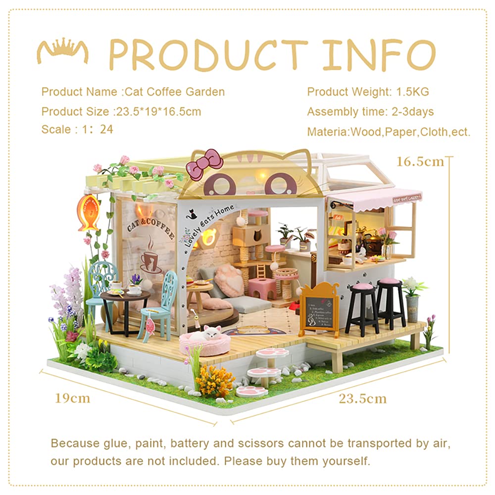 CUTEBEE dollhouse kit glowing LED lights for nighttime ambiance.