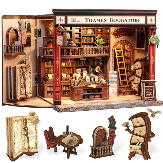 CUTEBEE Thames Bookstore front exterior highlights vintage red brick charm for cozy shelves.