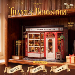 CUTEBEE Thames Bookstore interior shelves showcase detailed book arrangements for display accents.