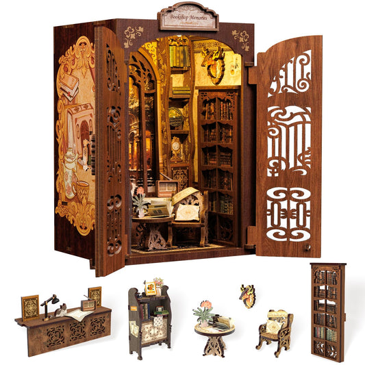 Cutefun Book Nook Kit cover image showing a cozy library setup on a shelf.