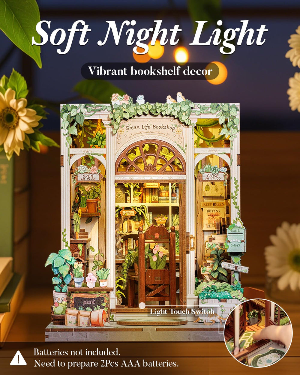 Cutefun Book Nook LED light inside enhances warm ambience