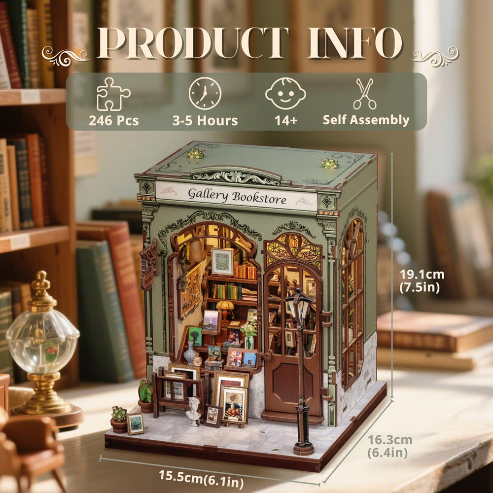 Cutefun Book Nook Kit with LED shelf illuminates tiny library details for ambient décor