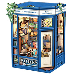 Cutefun Book Nook Kit displays a blue-white library shelf scene for cozy desk decor.