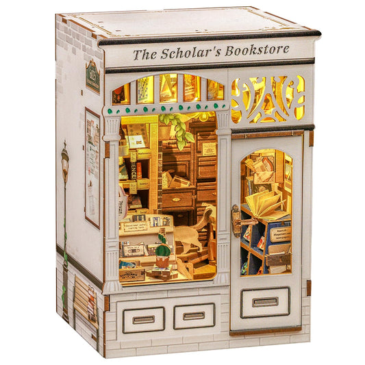 Cutefun Book Nook Kit full shelf display with warm library ambiance