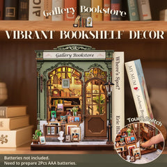 Cutefun Gallery Bookstore close-up highlights ornate book stacks and glass window accents for stylish shelf display