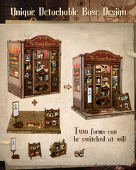 Cutefun miniature bookstore details capture dramatic arts ambience on a shelf.