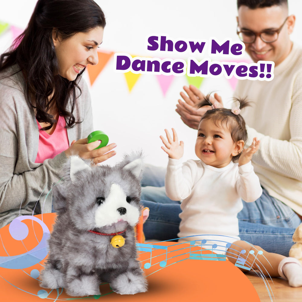 Cuteoy gray cat plush nodding and tail wagging invite interactive play.