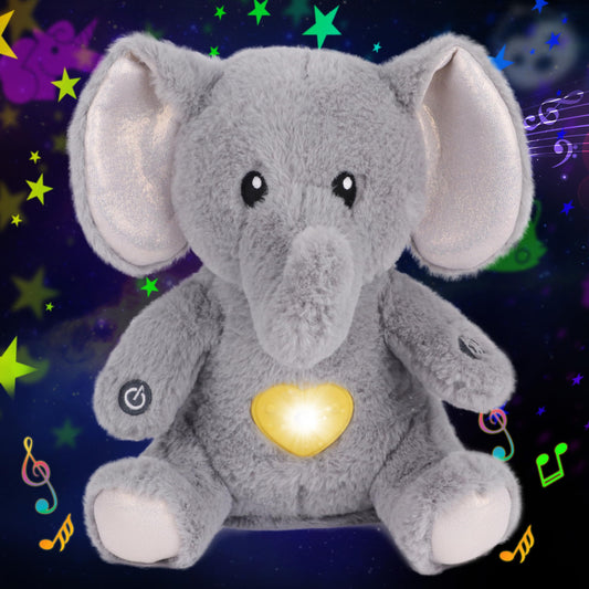 Cuteoy plush gray elephant star projector for calming bedtime visuals.