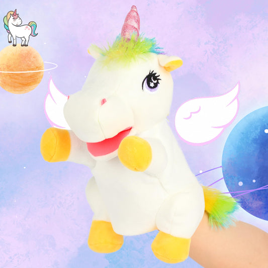 Cuteoy unicorn hand puppet with open mouth for expressive storytelling