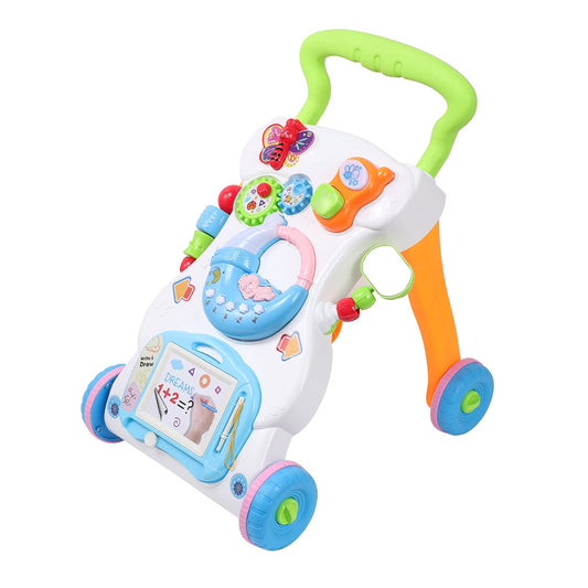 Cuterabit sit-to-stand walker handle supports first steps with adjustable wheel speed.