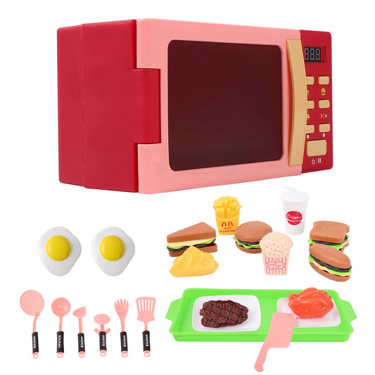 Cuterabit red toy microwave oven for imaginative kitchen playtime.