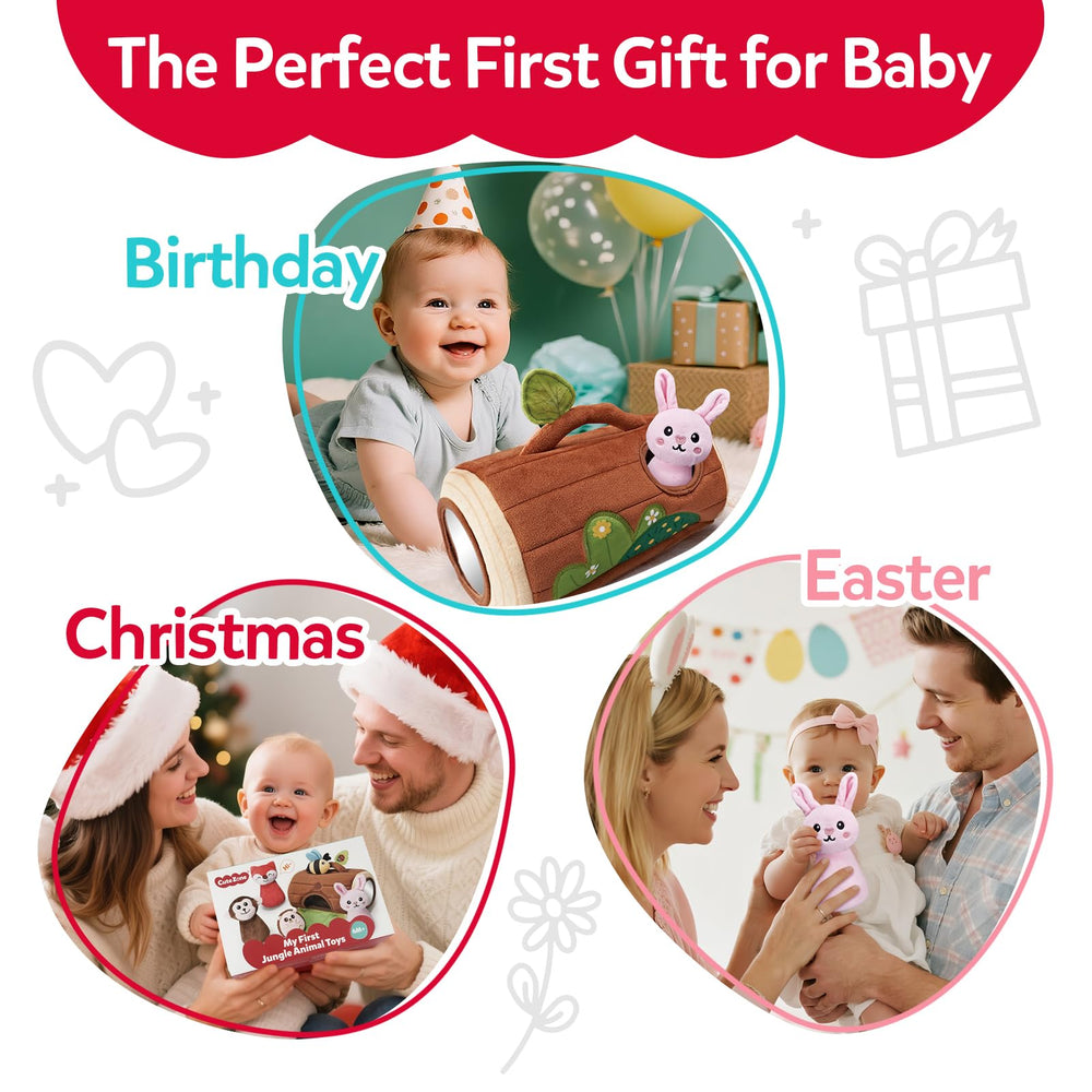 CuteZone front leaf flap offers peekaboo fun and cause-and-effect learning.