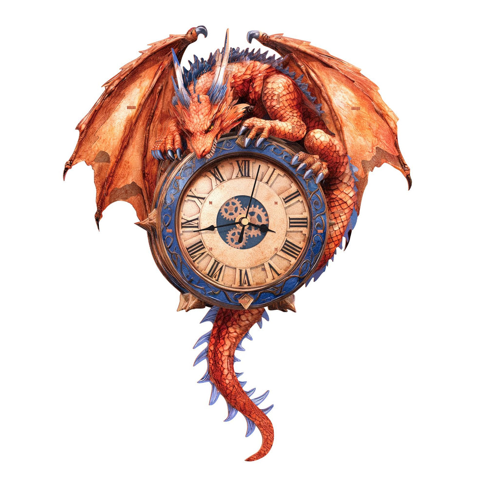 Cutywood Fire Dragon Clock front view shows decorative DIY puzzle for stylish home decor.