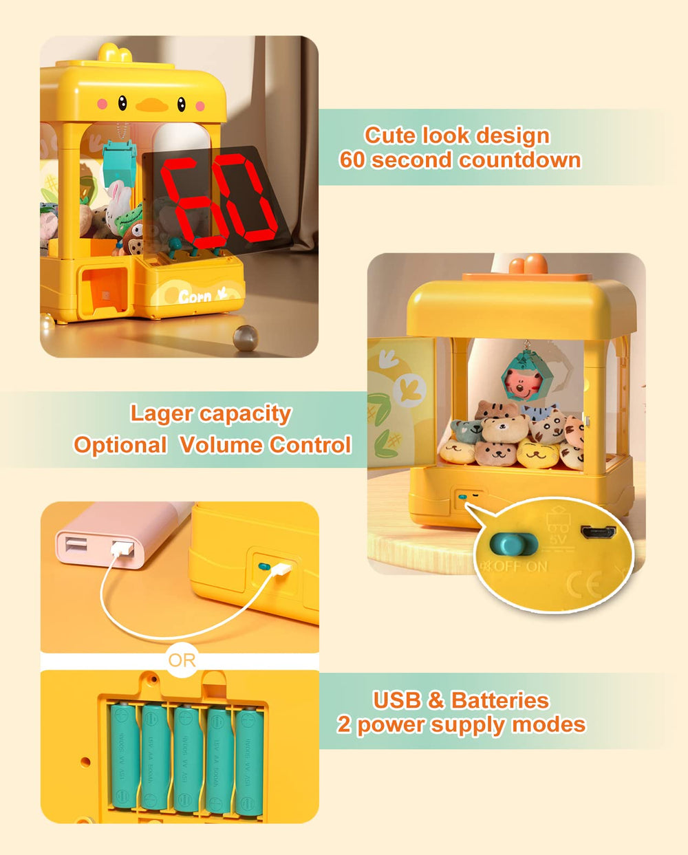cxjoigxi claw machine side view highlighting compact tabletop setup