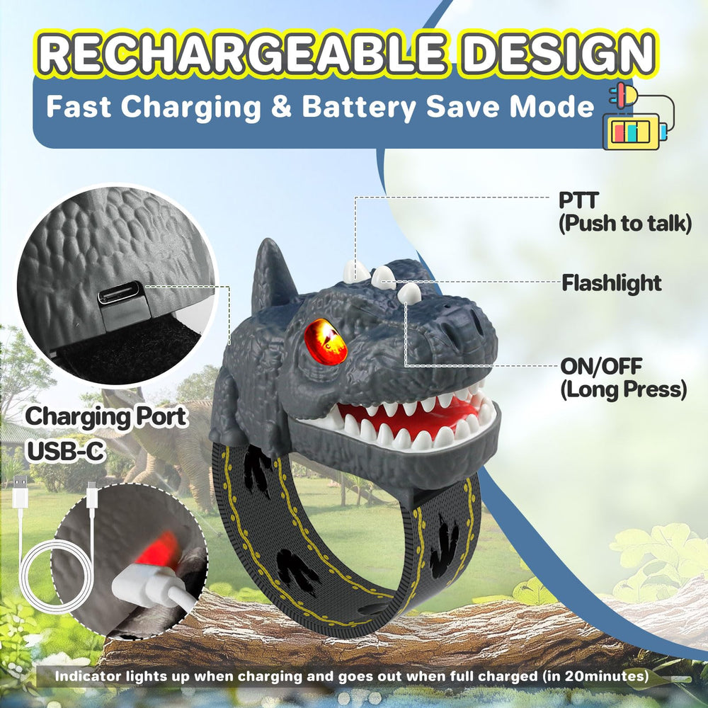 cxjoigxi dino walkie talkie with red eye light for night-time exploration