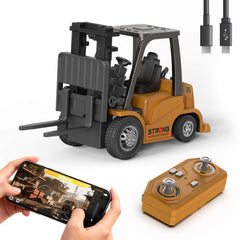 cxjoigxi mini RC forklift scale 1/64 for realistic tabletop play.