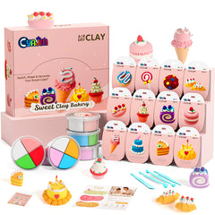 CyAJM cake-themed air dry clay kit box open showcasing vibrant colors for kids.