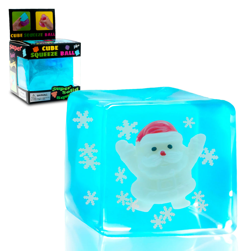 CYICTOY Christmas Santa squishy cube features Santa and snowflake design for festive tactile play and stress relief.