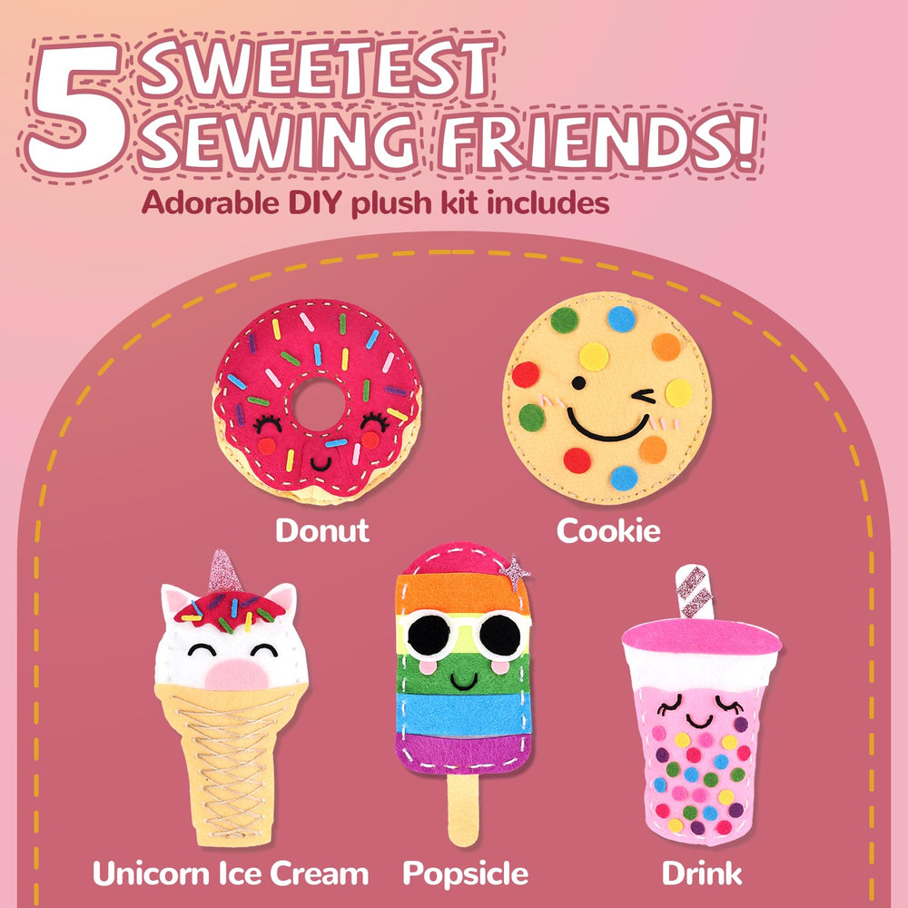 Cymbana Kids Sewing Kit donut project with bright felt for easy stitching.