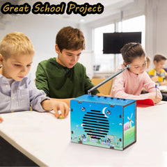 Young learner uses the CYOEST radio kit at a tidy desk setup