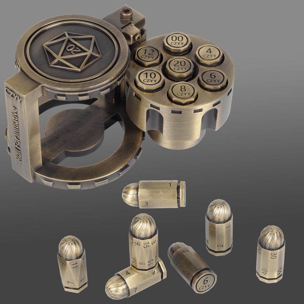 CZYY bullet d20 dice in metal with cyberpunk flair for dramatic D&D moments.