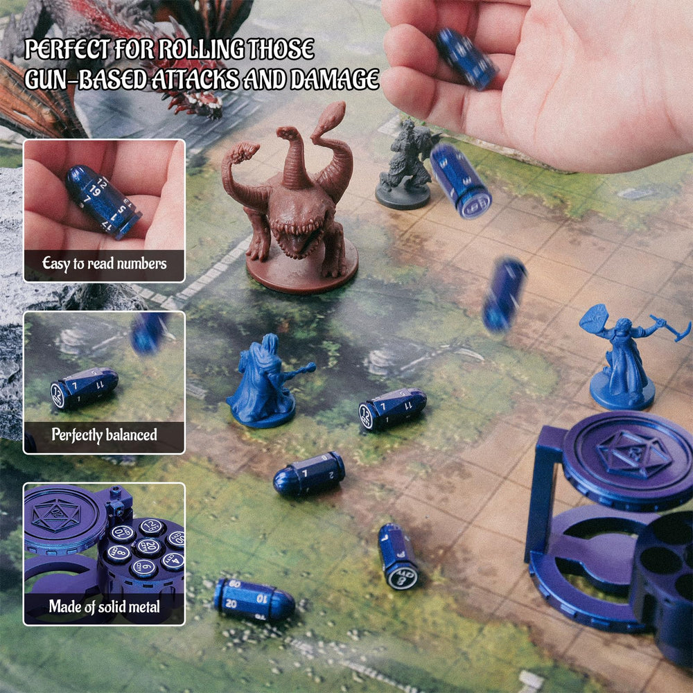 CZYY bullet D6 blue dice with satisfying heft and legible numbers.