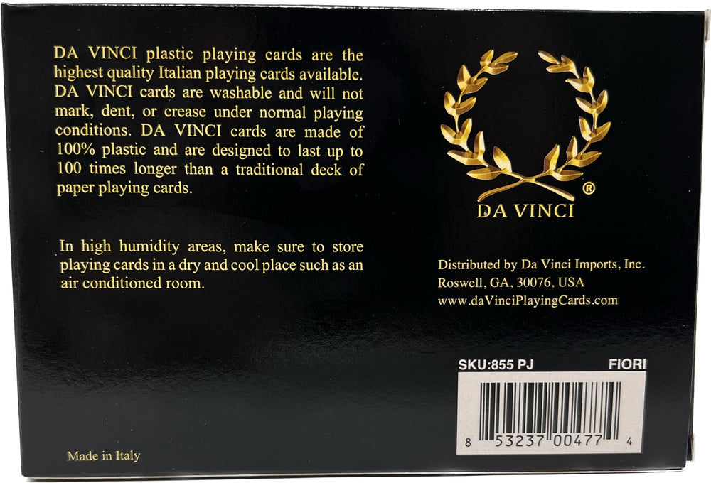 DA VINCI Fiori two-deck poker-size set delivers clear visibility at table.